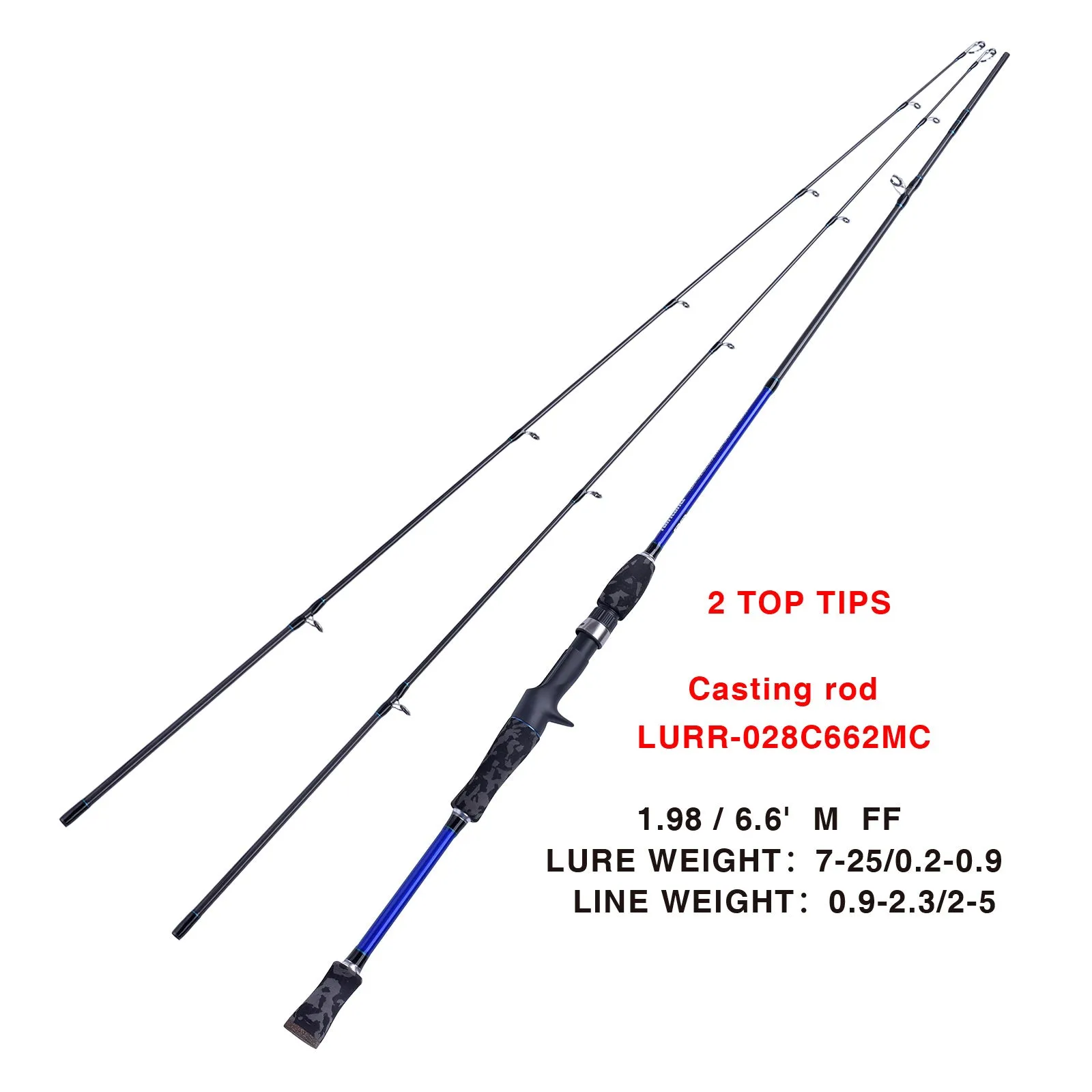 028C Huron 6'/6.6'/7' Carbon Casting Rod Fishing Rod w/ Spare Tip -USA