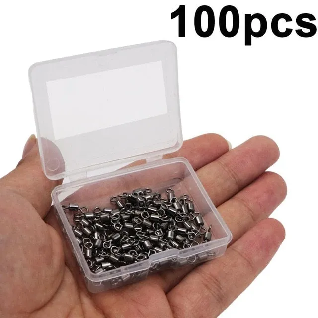 50-100pcs/box Fishing Barrel Bearing Rolling Swivel Solid Ring LB Lures Connector - 14 Size Fishing Tackle Accessories Fish Tool