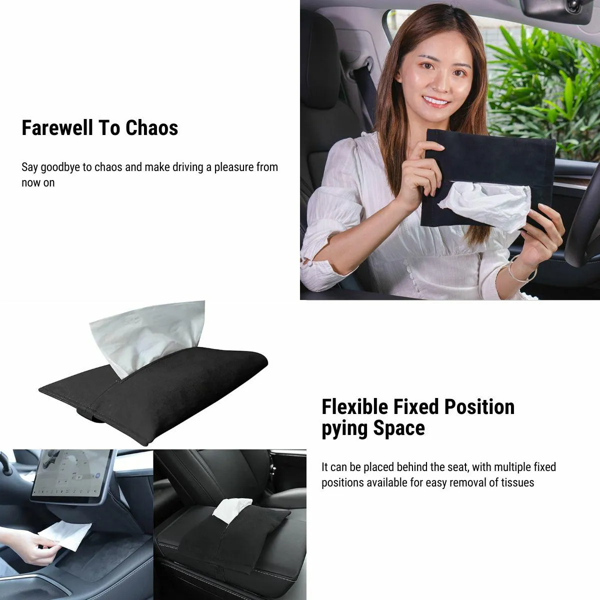 Alcantara Hidden Tissue Box for Tesla Model 3 & Model Y