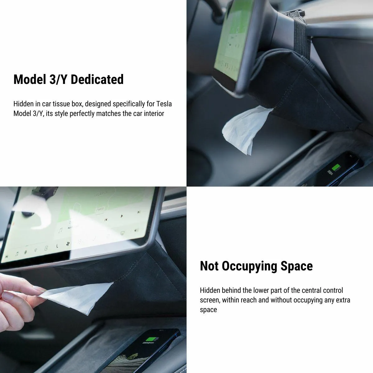 Alcantara Hidden Tissue Box for Tesla Model 3 & Model Y