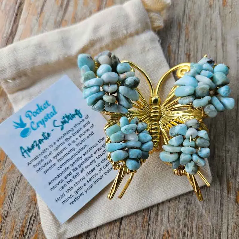 Amazonite Crystal & Metal Butterfly - Soothing