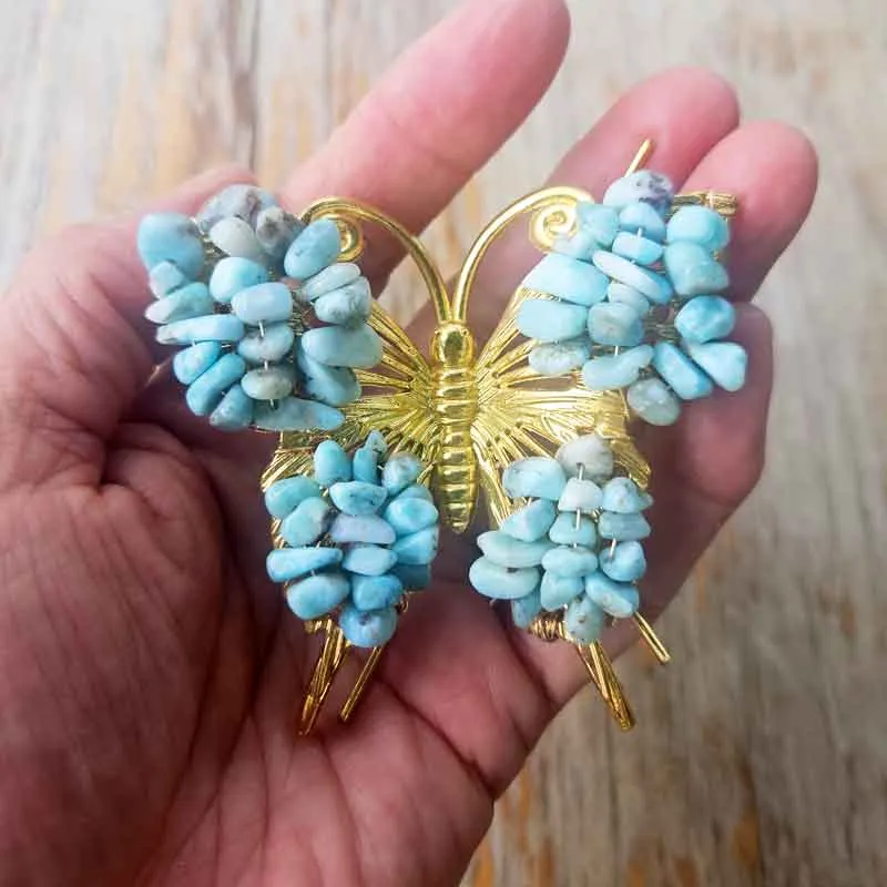 Amazonite Crystal & Metal Butterfly - Soothing