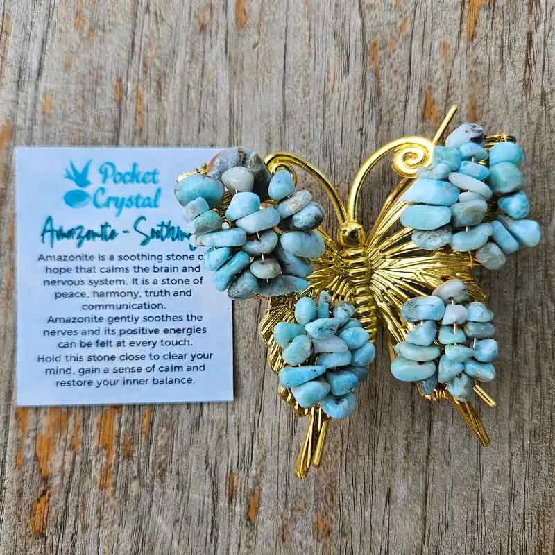 Amazonite Crystal & Metal Butterfly - Soothing