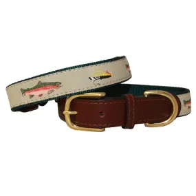 American Traditions Leather And Ribbon Dog Collar Fly Fishing