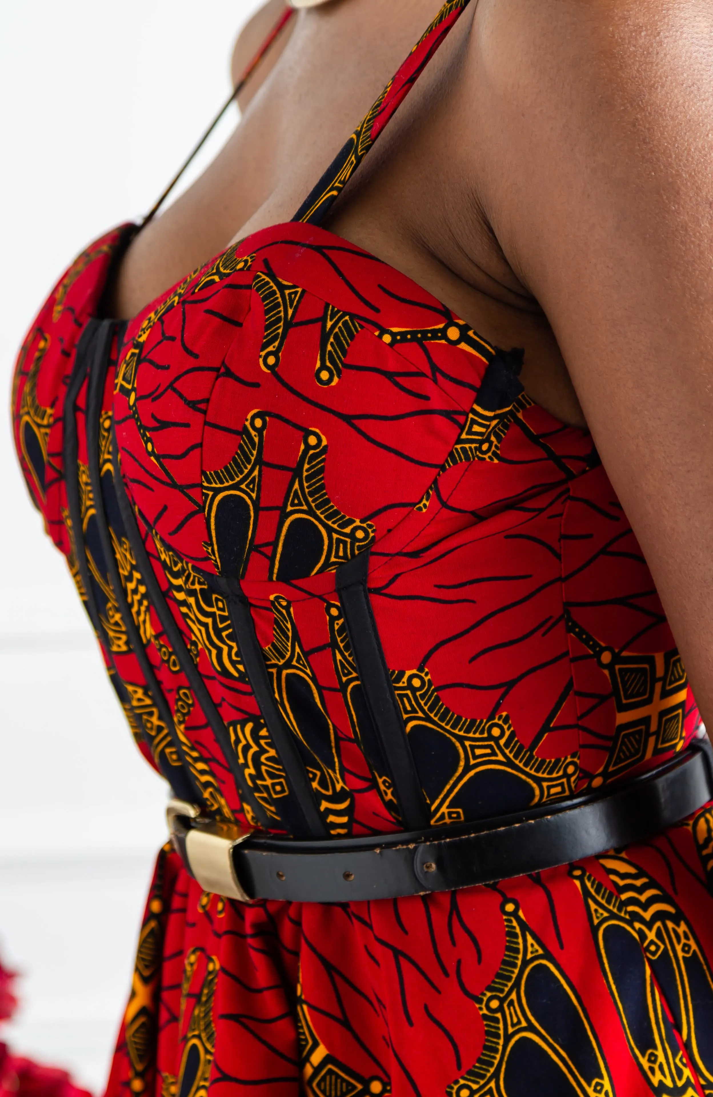 Ankara Corset Fit & Flare Midi Dress - CORDELIA