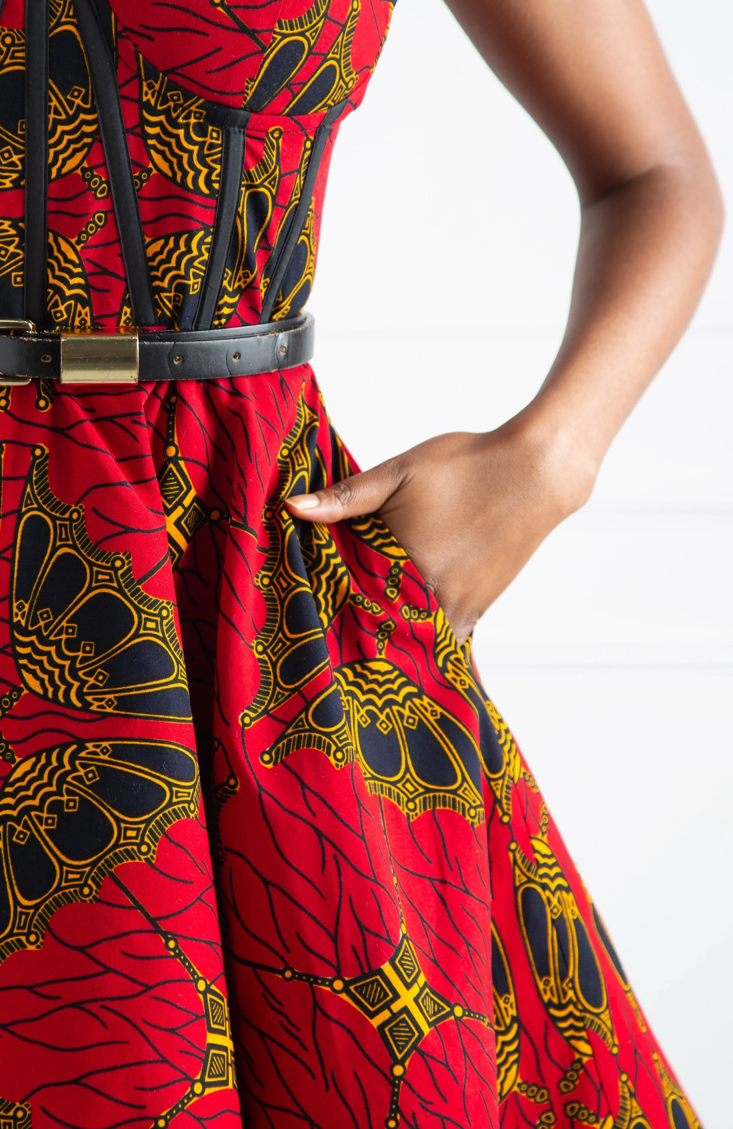 Ankara Corset Fit & Flare Midi Dress - CORDELIA