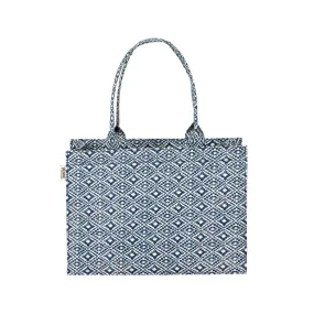 Argyle Elegance – Versatile Blue Cotton Canvas Tote Bag