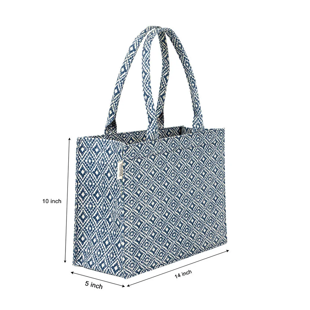 Argyle Elegance – Versatile Blue Cotton Canvas Tote Bag