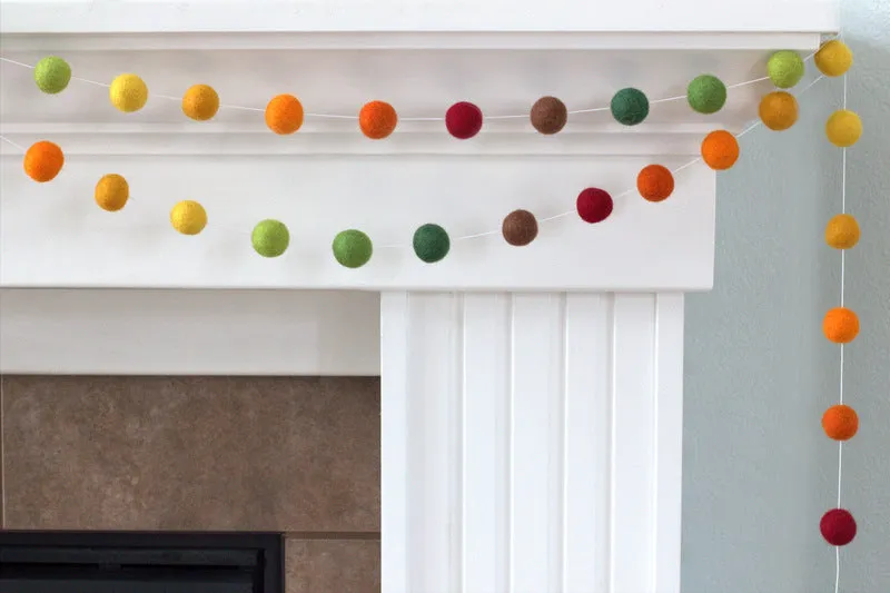 Autumn Felt Ball Garland- Ombre- Brown, Orange, Green