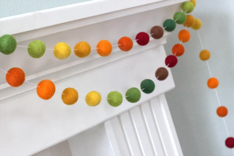 Autumn Felt Ball Garland- Ombre- Brown, Orange, Green