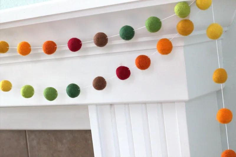 Autumn Felt Ball Garland- Ombre- Brown, Orange, Green