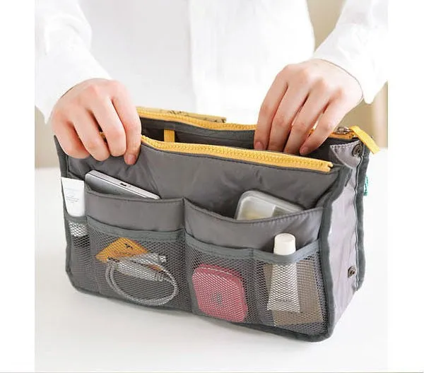 Bag In Bag Double Zipper Portable Multifunctional Travel Pockets Handbag Storage Bag Fadish Travel Cosmetic Makeup Wash Bag