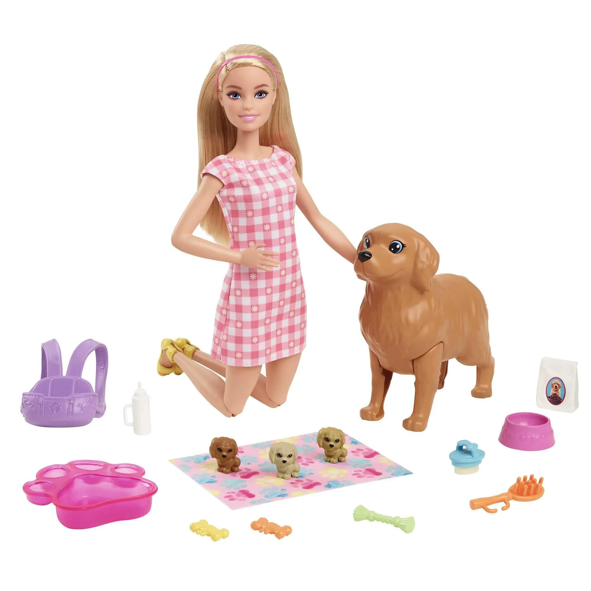 Barbie Doll and Newborn Pups Playset with Dog