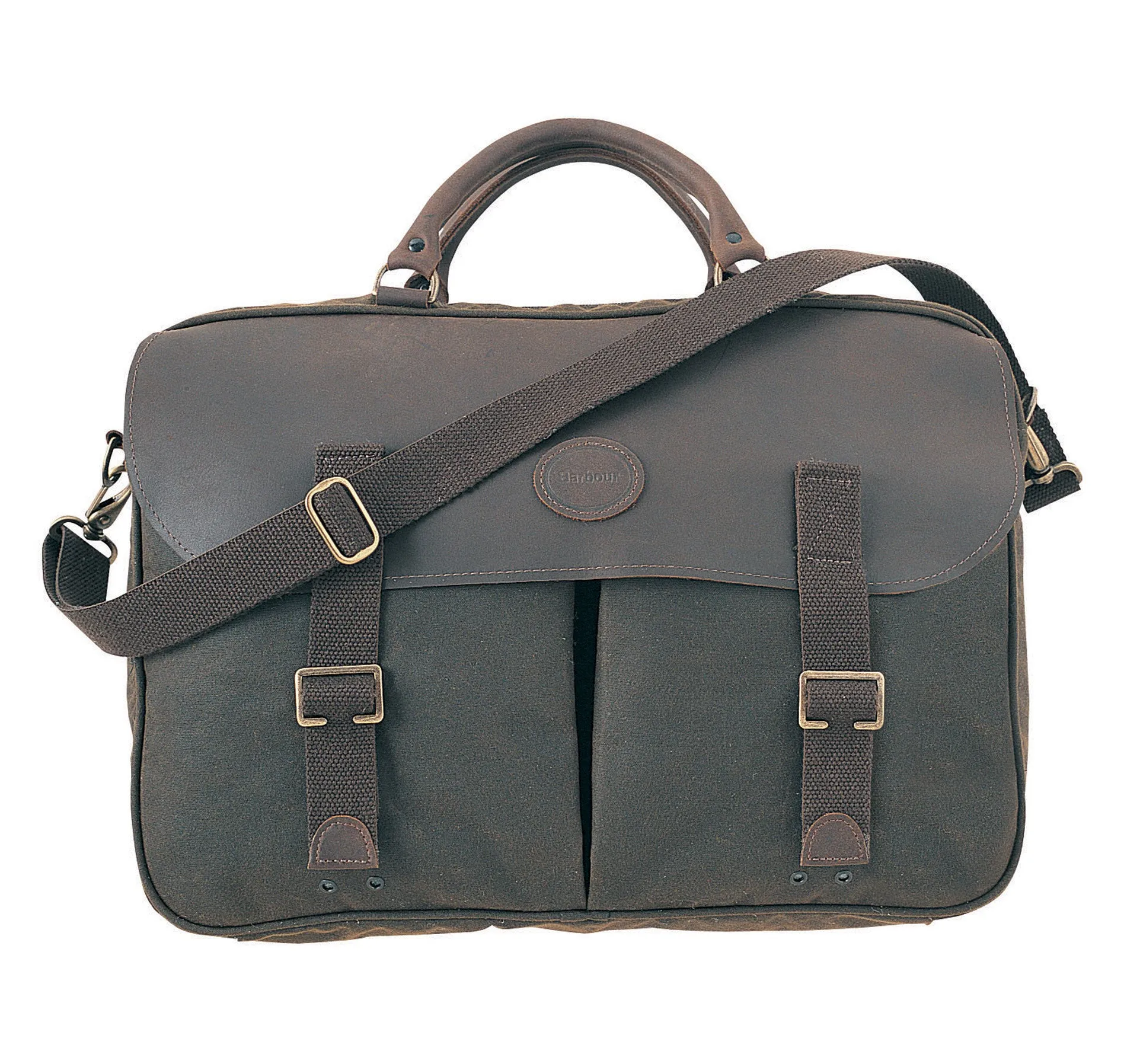 Barbour Briefcase - Olive Wax-with Leather Trim UBA0004OL711