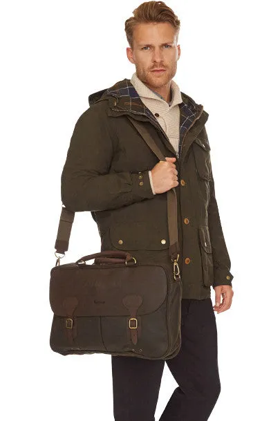 Barbour Briefcase - Olive Wax-with Leather Trim UBA0004OL711