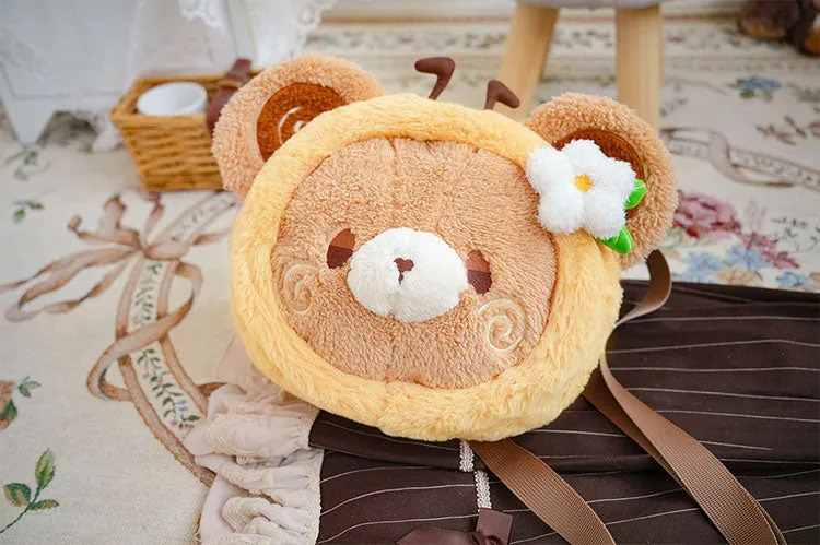 Bear Flower Bee Cute Plush Crossbody Messenger Bag