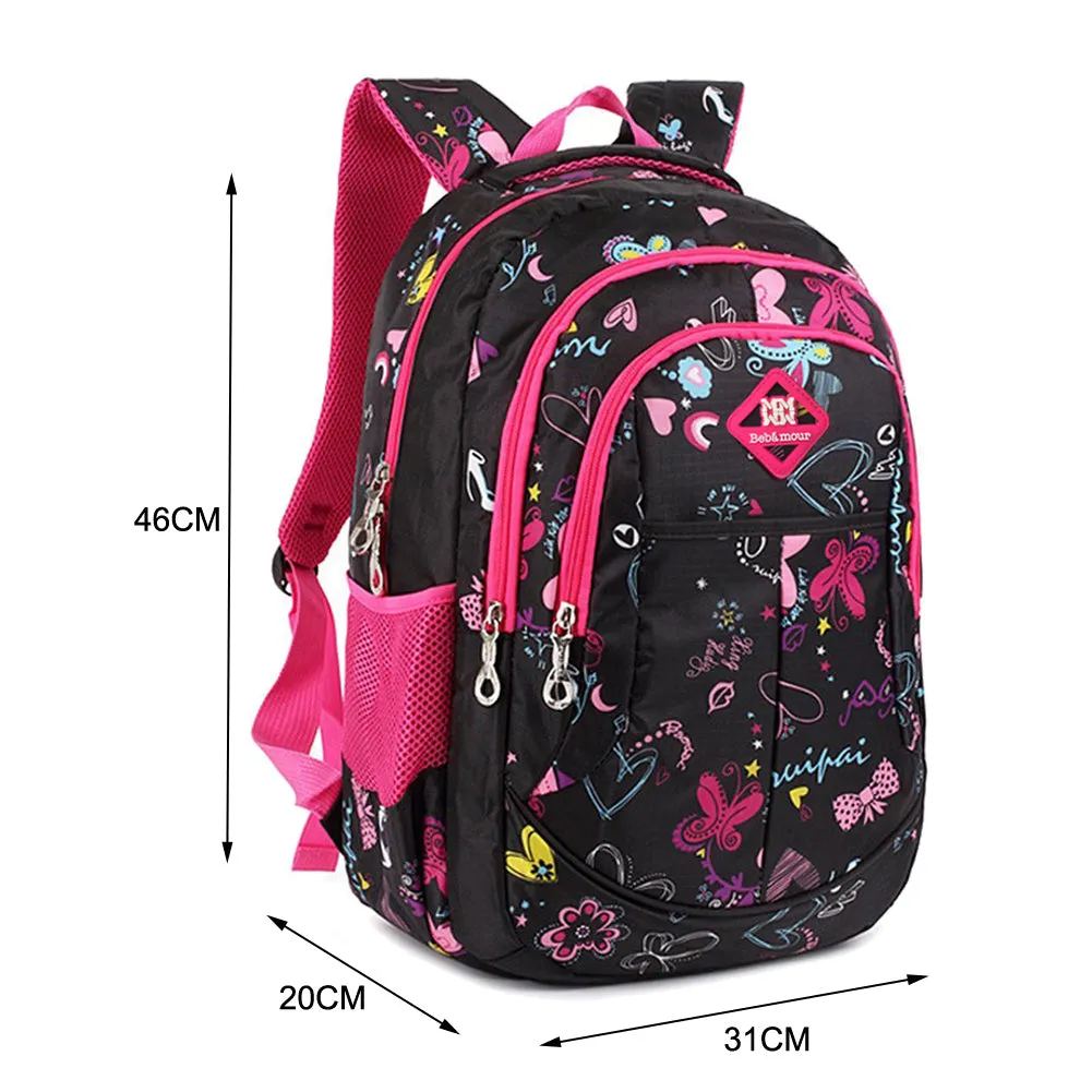 Bebamour School Bag Backpack for Girls Butterfly and Sweetheart Pattern Kids Backpack