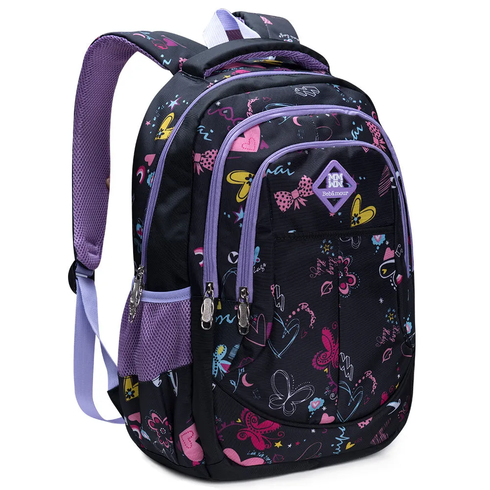 Bebamour School Bag Backpack for Girls Butterfly and Sweetheart Pattern Kids Backpack