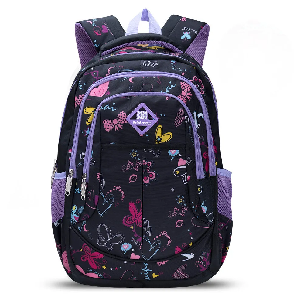 Bebamour School Bag Backpack for Girls Butterfly and Sweetheart Pattern Kids Backpack