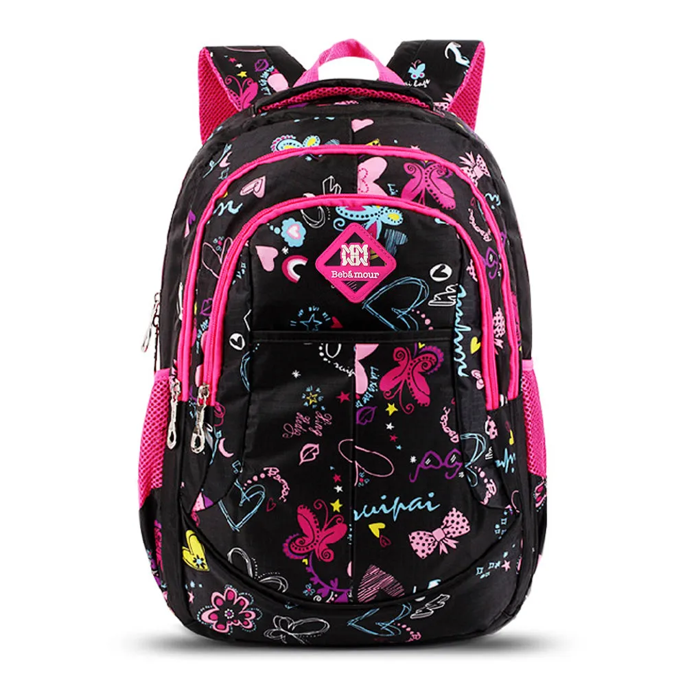 Bebamour School Bag Backpack for Girls Butterfly and Sweetheart Pattern Kids Backpack