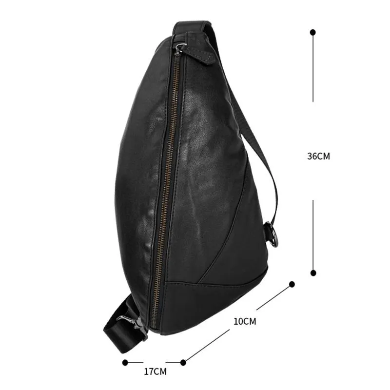 Black Cool Leather Mens Sling Bag Chest Bag Black Sling Pack One Shoulder Backpack for Men