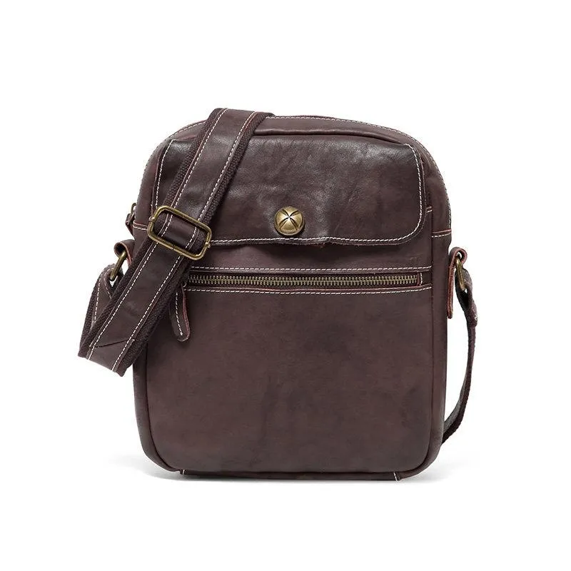 Black Cool Leather Mens Small Vertical Side Bag Messenger Bags Brown Casual Bicycle Bags for Men