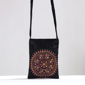 Black - Kutch Neran Hand Embroidery Mirror Work Mashru Silk Sling Bag 11