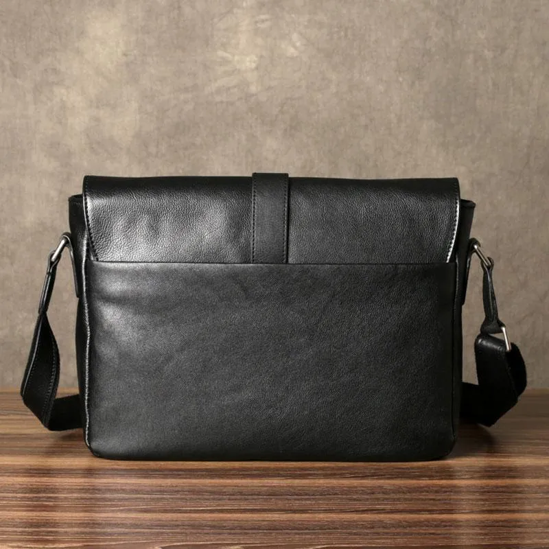 Black Leather Mens Cool Messenger Bag Shoulder Bag Bike Bag Shoulder Bag for men