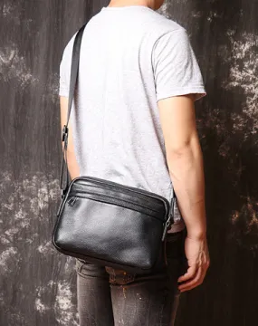 Black LEATHER MENS Small Courier Bag SIDE BAG Black Leather MESSENGER BAG FOR MEN