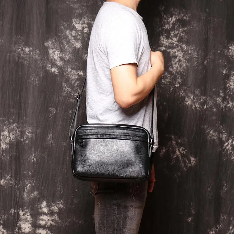 Black LEATHER MENS Small Courier Bag SIDE BAG Black Leather MESSENGER BAG FOR MEN