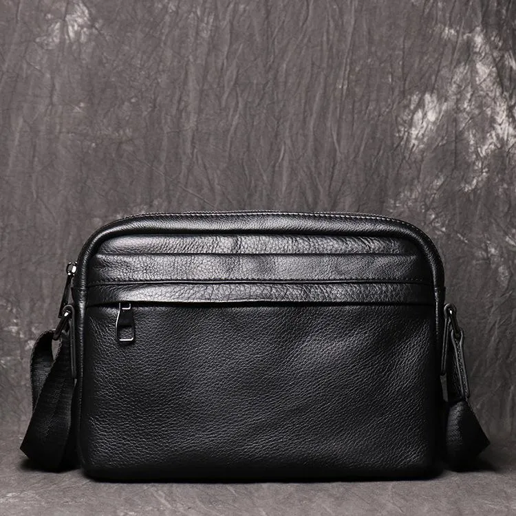 Black LEATHER MENS Small Courier Bag SIDE BAG Black Leather MESSENGER BAG FOR MEN