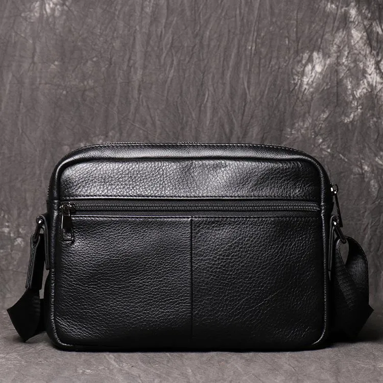 Black LEATHER MENS Small Courier Bag SIDE BAG Black Leather MESSENGER BAG FOR MEN