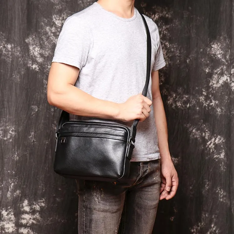 Black LEATHER MENS Small Courier Bag SIDE BAG Black Leather MESSENGER BAG FOR MEN