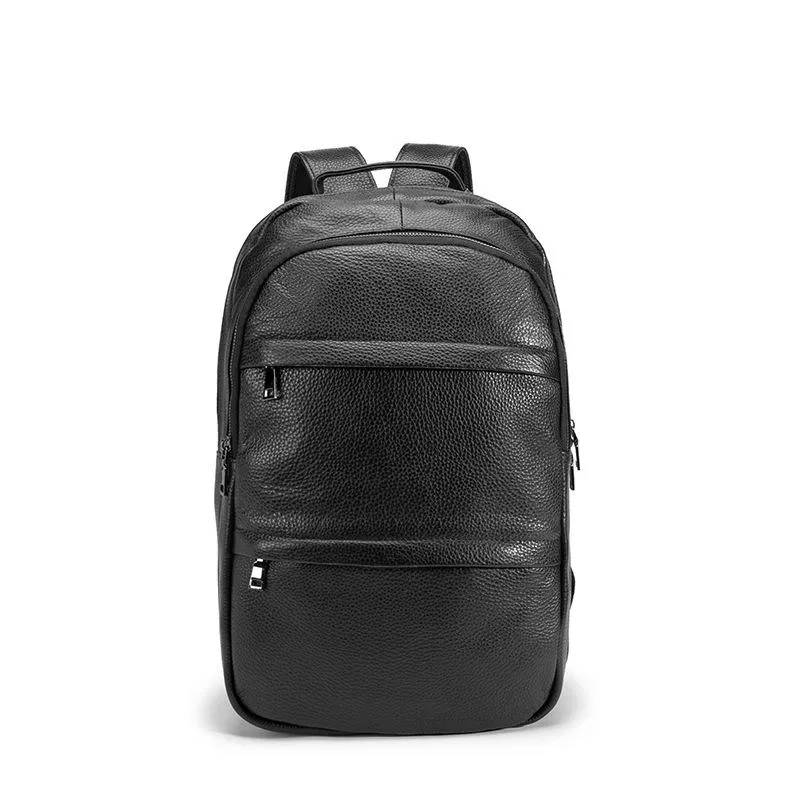 Black Mens Leather College Backpack Laptop Backpack Black Travel Backpack for Men