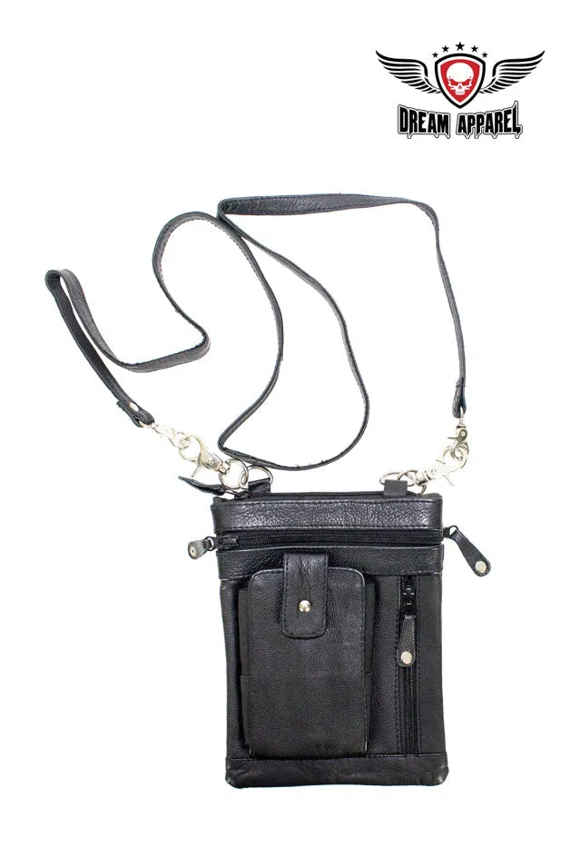 Black Naked Cowhide Leather Multi-Pocket Belt Bag