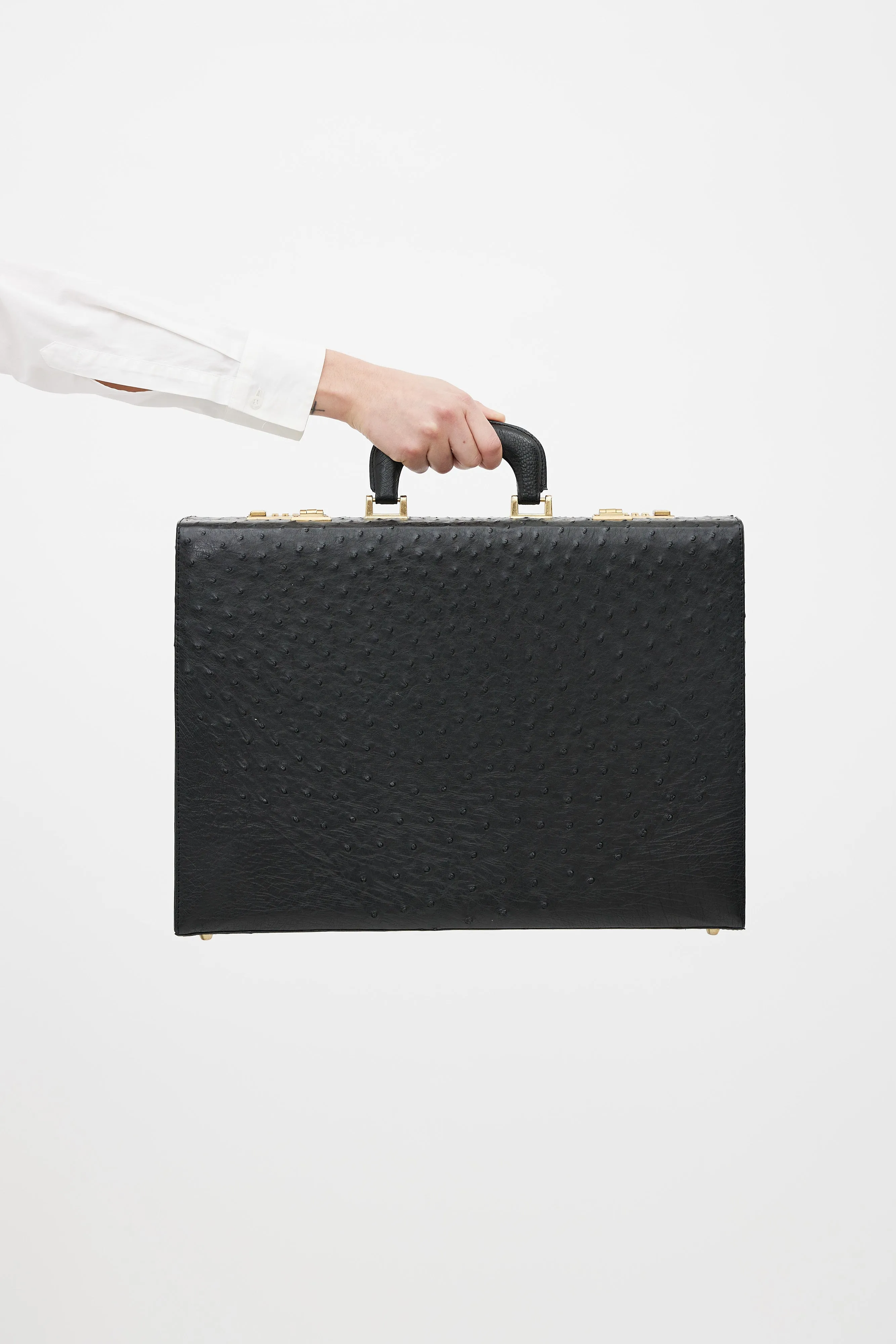 Black Textured Leather Briefcase