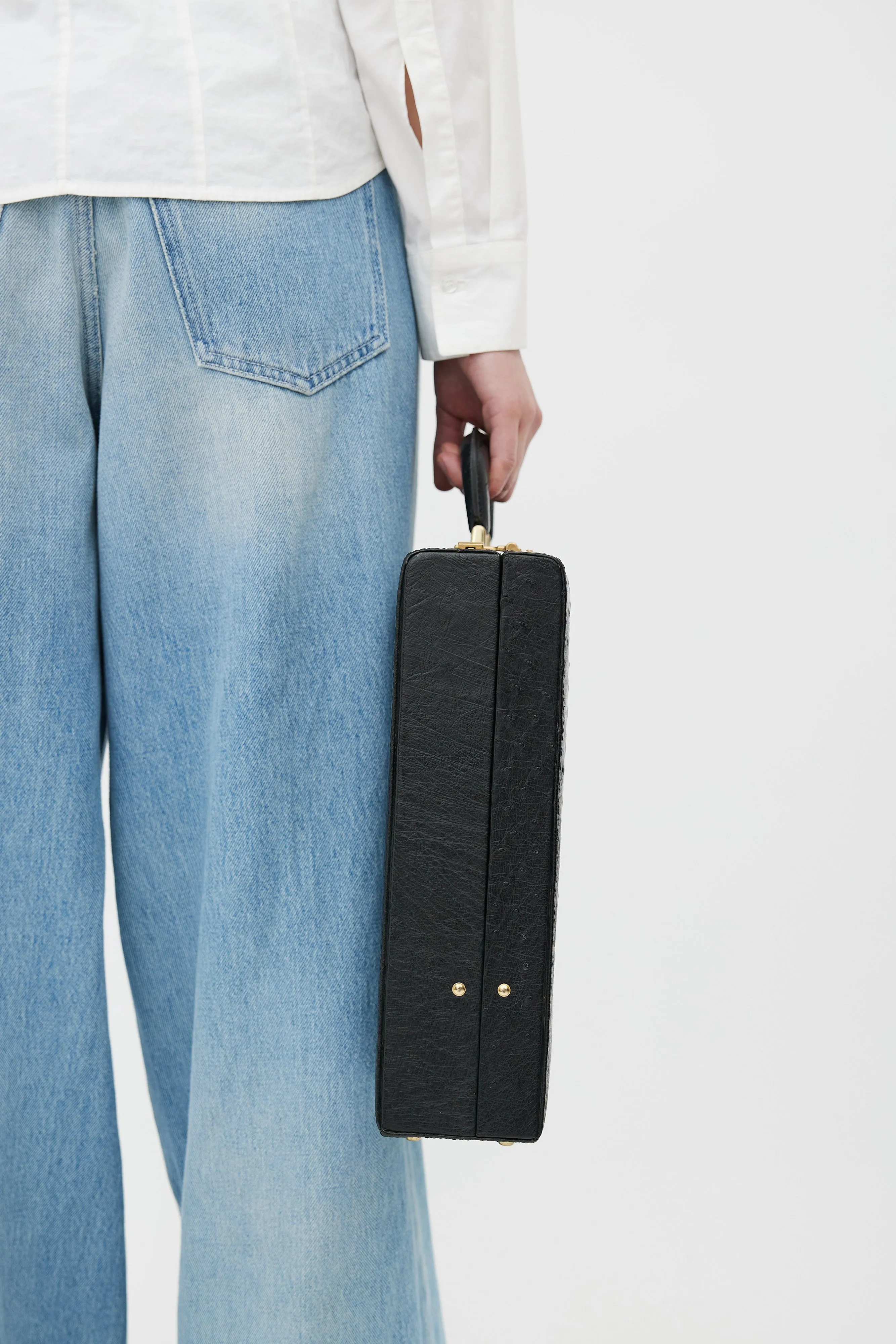 Black Textured Leather Briefcase