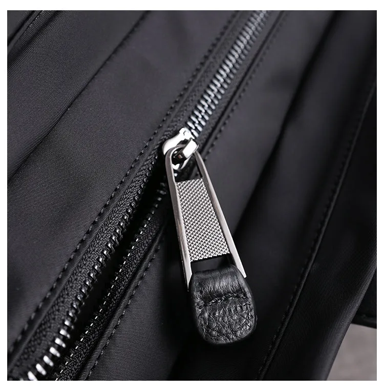 Black Womens Nylon Leather Tote Handbag Vertical Womens Black Nylon Shoulder Travel Purse Nylon Work Purse for Ladies