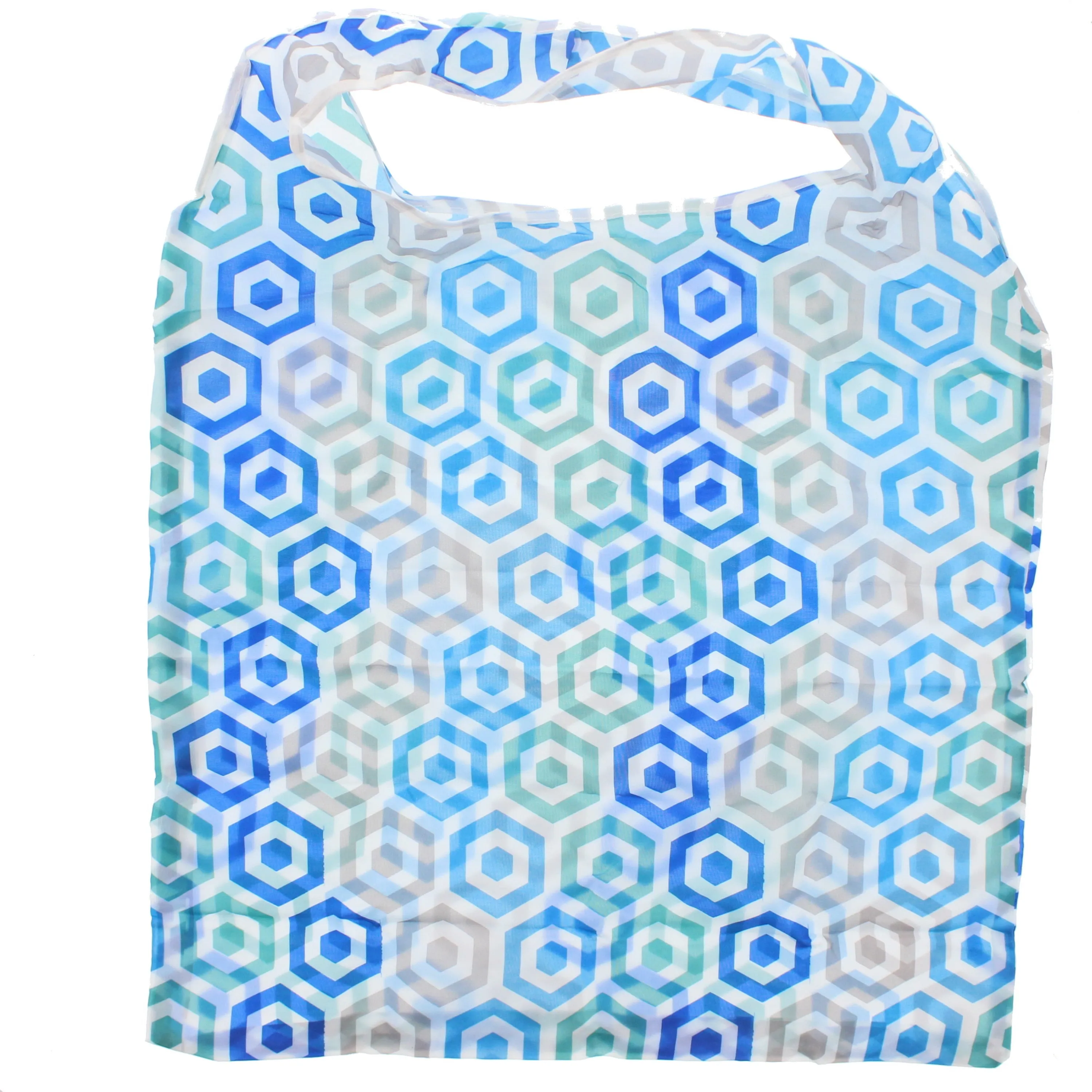 Blue Hexagon Patterned Shopping Bag in Pcoket Pouch