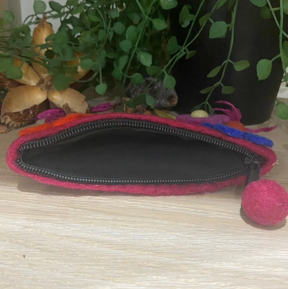 Boho Handmade Felt Purse  Coin Purse Make-up Bag