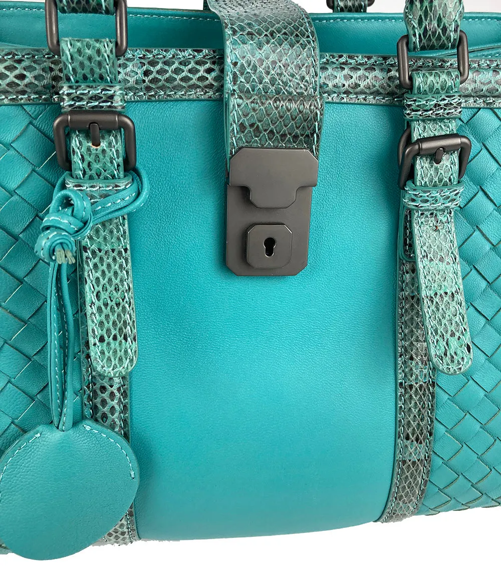 Bottega Veneta Teal Nappa Ayers Small Roma Bag