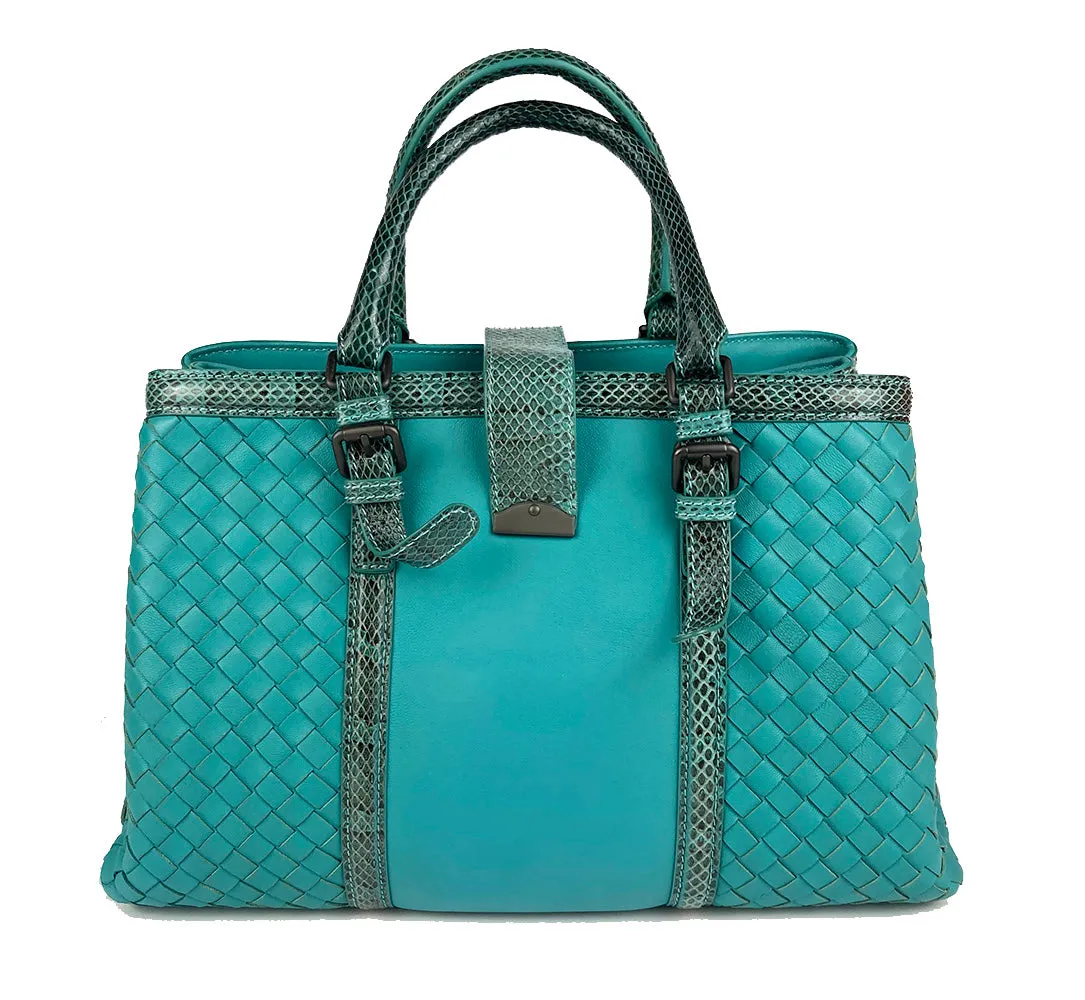 Bottega Veneta Teal Nappa Ayers Small Roma Bag