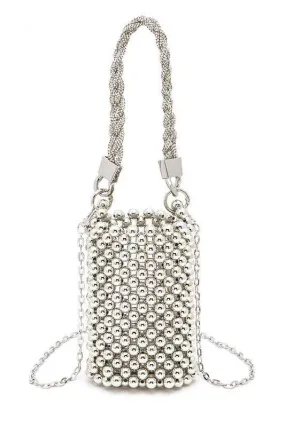 Braided Shiny Beads Handle Swing Clutch Bag