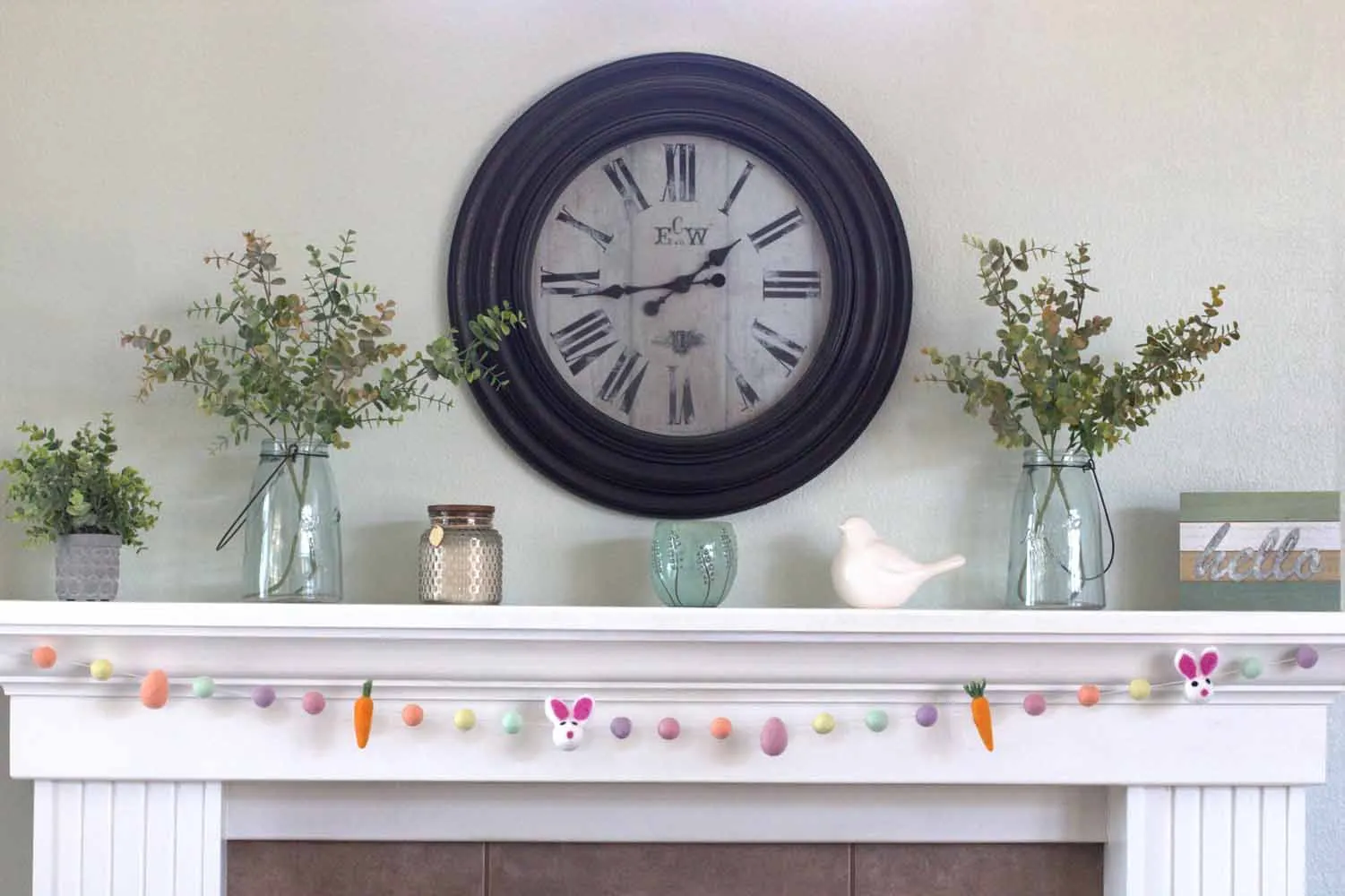 Bunny, Egg & Carrot Easter Felt Ball Garland- Pastel Rainbow