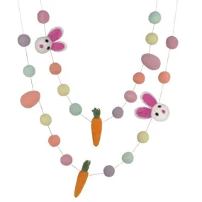 Bunny, Egg & Carrot Easter Felt Ball Garland- Pastel Rainbow