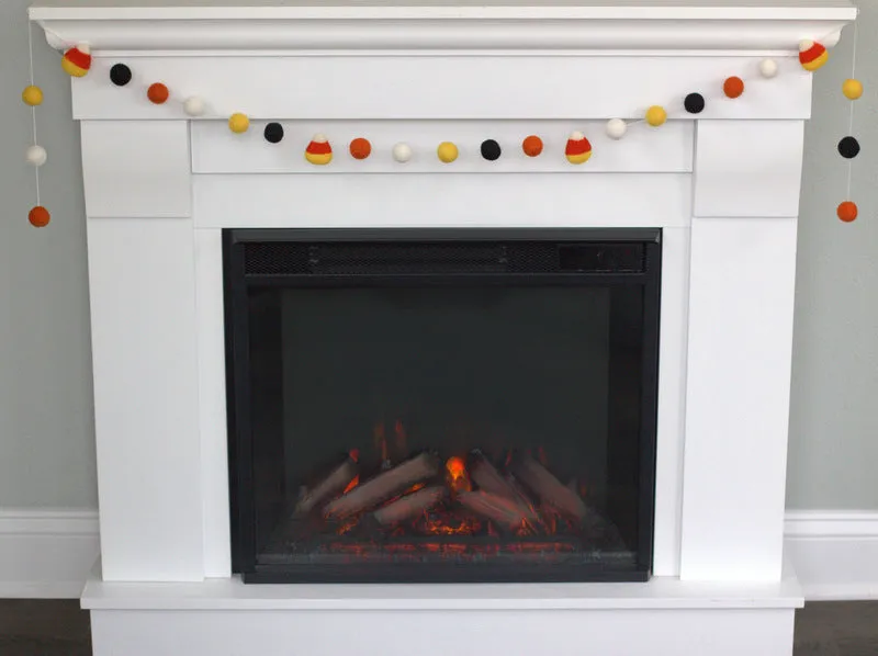 Candy Corn Felt Ball Garland- Orange Black Gold White