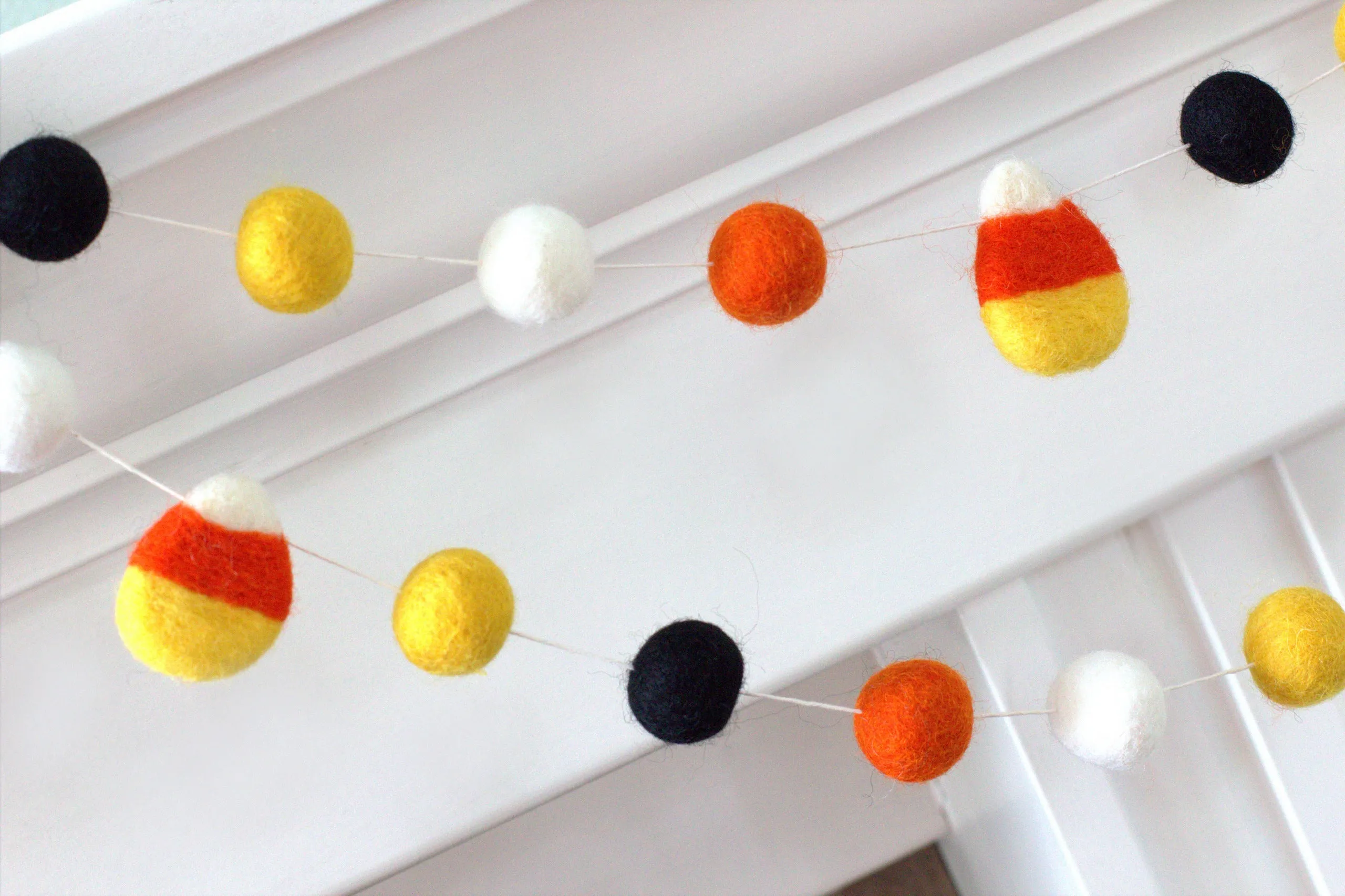 Candy Corn Felt Ball Garland- Orange Black Gold White