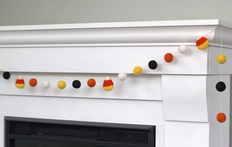 Candy Corn Felt Ball Garland- Orange Black Gold White