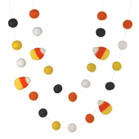 Candy Corn Felt Ball Garland- Orange Black Gold White