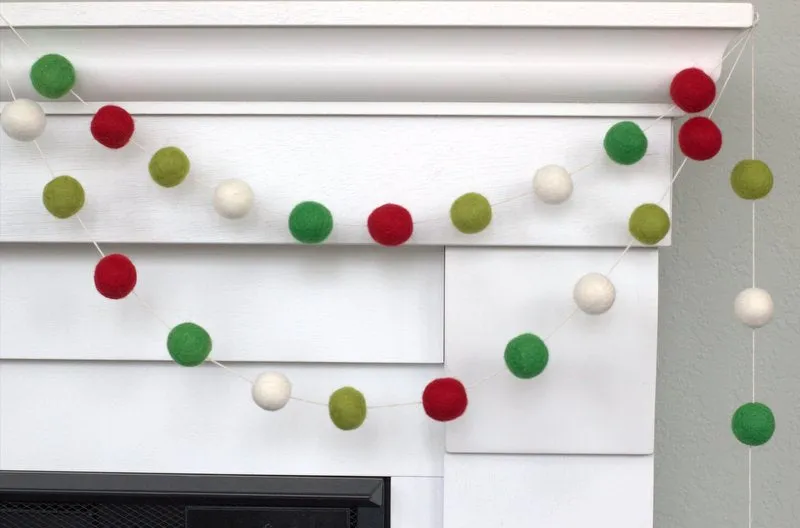 Christmas Felt Ball Garland- Red, Kelly, Lime, White